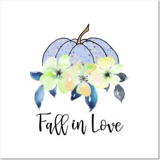 Floral Pumpkin Desing in Blue Posters and Art